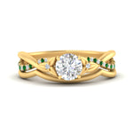 Load image into Gallery viewer, french-pave-round-contour-emerald-wedding-band-in-yellow-gold-FD9986B1ROGEMGR-NL-YG
