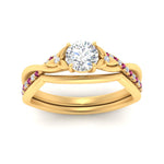 Load image into Gallery viewer, french-pave-round-contour-pink-sapphire-wedding-band-in-yellow-gold-FD9986B1ROGSADRPI-NL-YG