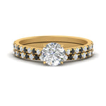 Load image into Gallery viewer, french-pave-round-petite-black-diamond-wedding-ring-set-in-FD9918ROGBLACKANGLE3-NL-YG-B1
