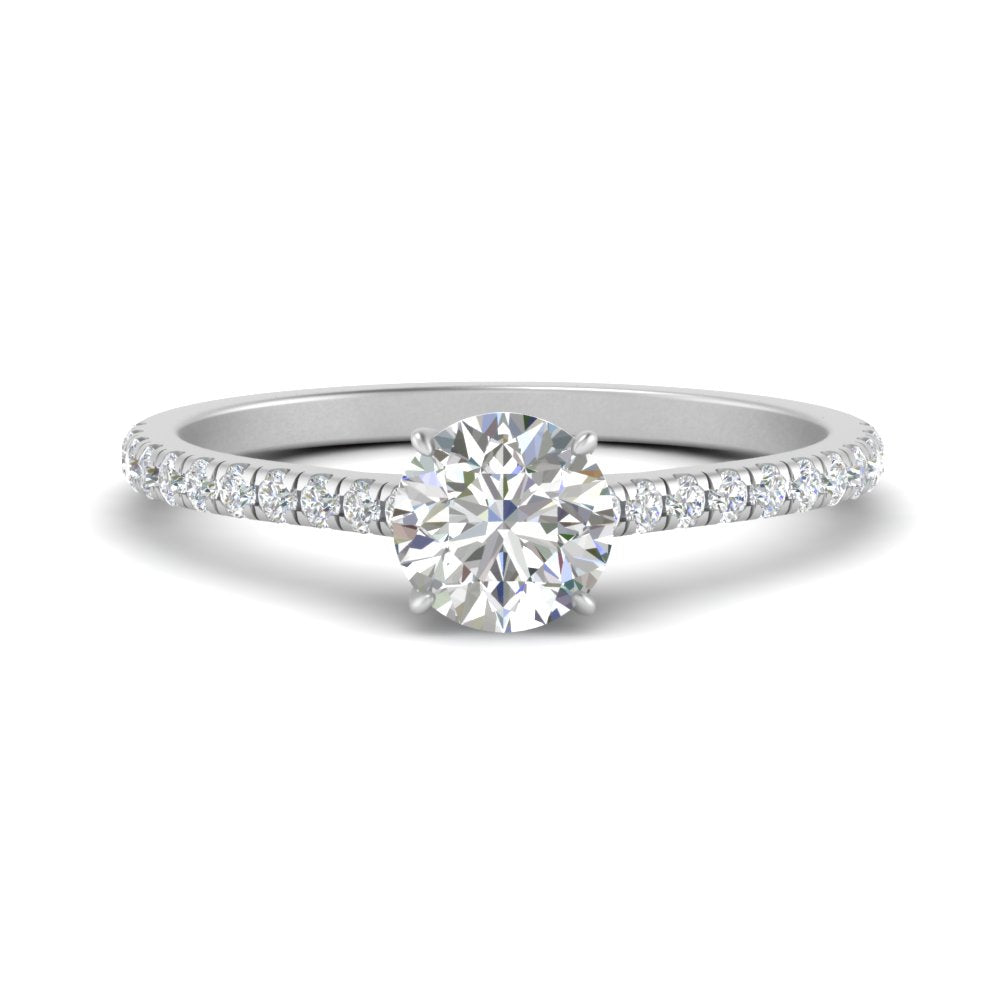 French Pave Round Diamond Cathedral Engagement Ring