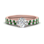 Load image into Gallery viewer, french-pave-round-petite-emerald-wedding-ring-set-in-FD9918ROGEMGRANGLE3-NL-RG-B1
