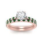 Load image into Gallery viewer, french-pave-round-petite-emerald-wedding-ring-set-in-FD9918ROGEMGRANGLE3-NL-RG-B1
