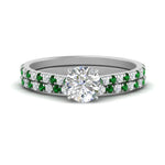 Load image into Gallery viewer, french-pave-round-petite-emerald-wedding-ring-set-in-FD9918ROGEMGRANGLE3-NL-WG-B1
