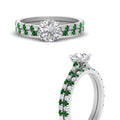 Thumbnail 17 - french-pave-round-petite-emerald-wedding-ring-set-in-FD9918ROGEMGRANGLE3-NL-WG-B1