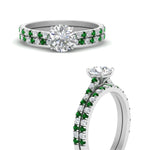 Load image into Gallery viewer, french-pave-round-petite-emerald-wedding-ring-set-in-FD9918ROGEMGRANGLE3-NL-WG-B1

