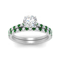 Thumbnail 19 - french-pave-round-petite-emerald-wedding-ring-set-in-FD9918ROGEMGRANGLE3-NL-WG-B1