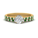 Load image into Gallery viewer, french-pave-round-petite-emerald-wedding-ring-set-in-FD9918ROGEMGRANGLE3-NL-YG-B1
