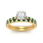 Load image into Gallery viewer, french-pave-round-petite-emerald-wedding-ring-set-in-FD9918ROGEMGRANGLE3-NL-YG-B1
