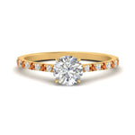 Load image into Gallery viewer, french-pave-round-petite-orange-sapphire-engagement-ring-in-FD9918RORGSAORANGLE3-NL-YG
