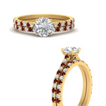 Load image into Gallery viewer, french-pave-round-petite-ruby-wedding-ring-set-in-FD9918ROGRUDRANGLE3-NL-YG-B1

