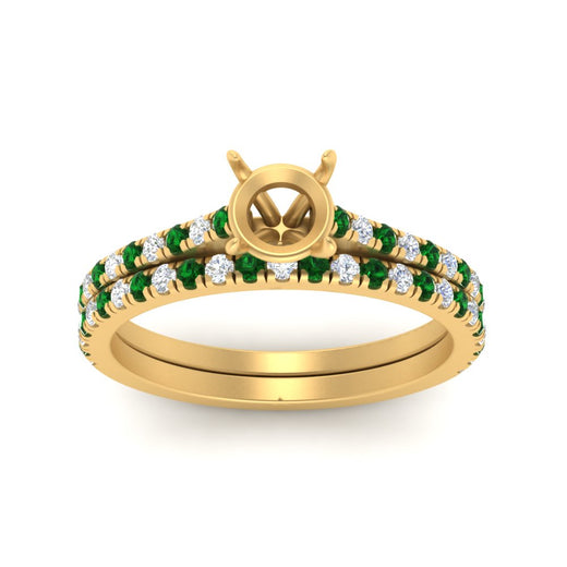 french-pave-semi-mount-petite-emerald-wedding-ring-set-in-FD9918SMGEMGRANGLE3-NL-YG-B1