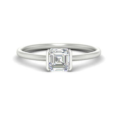 Asscher Cut Half Bezel Solitaire Engagement Ring