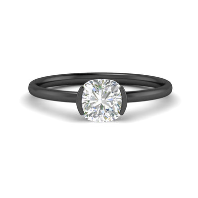 Cushion Cut Half Bezel Solitaire Engagement Ring