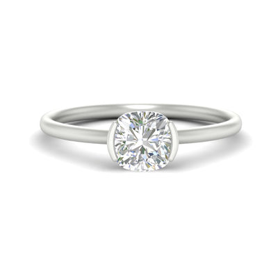 Cushion Cut Half Bezel Solitaire Engagement Ring