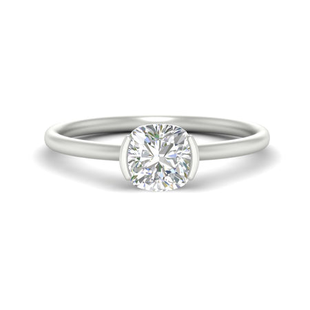 Cushion Cut Half Bezel Solitaire Engagement Ring