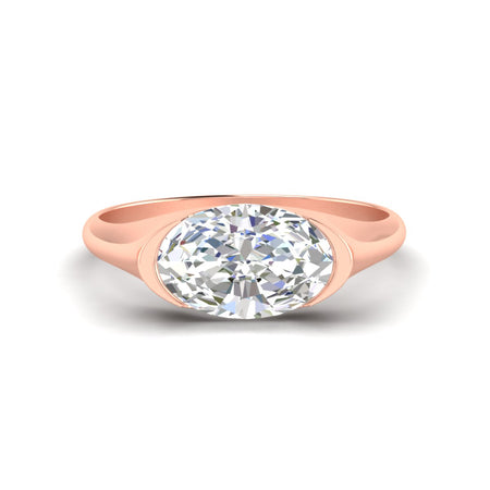 East West Oval Shaped Half Bezel Set Solitaire Ring