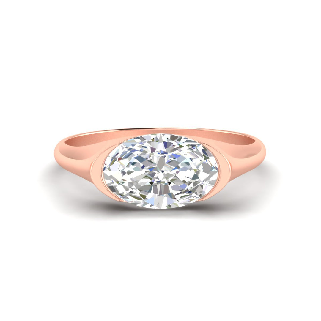 Half Bezel East West Oval Engagement Ring