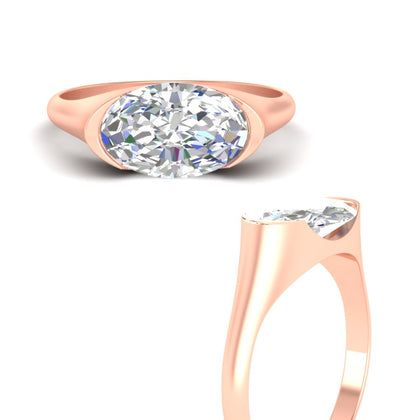 Half Bezel East West Oval Engagement Ring
