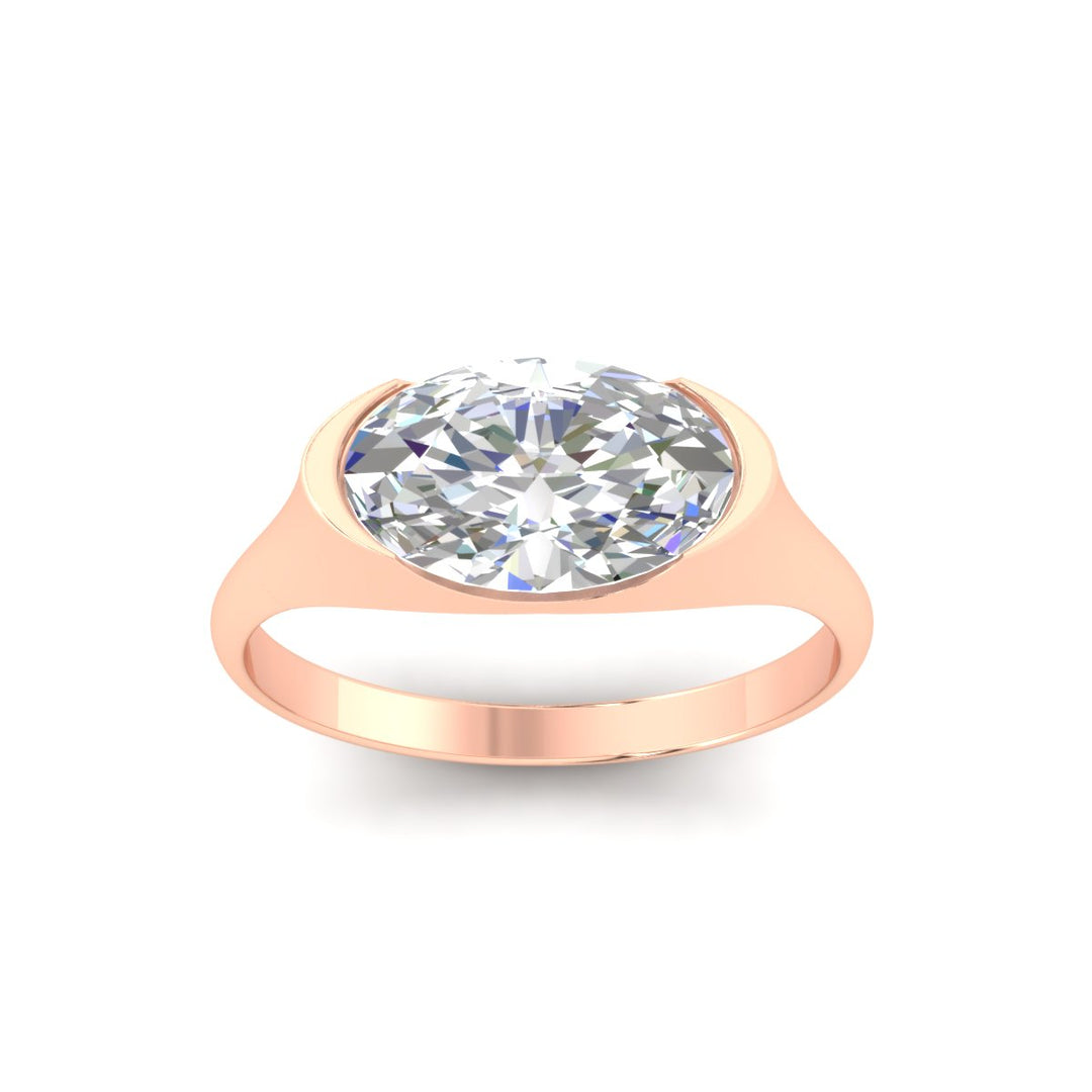 Half Bezel East West Oval Engagement Ring