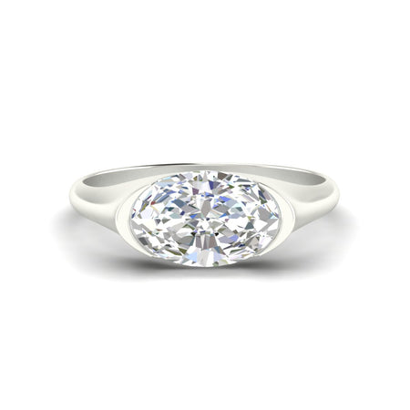 East West Oval Shaped Half Bezel Set Solitaire Ring