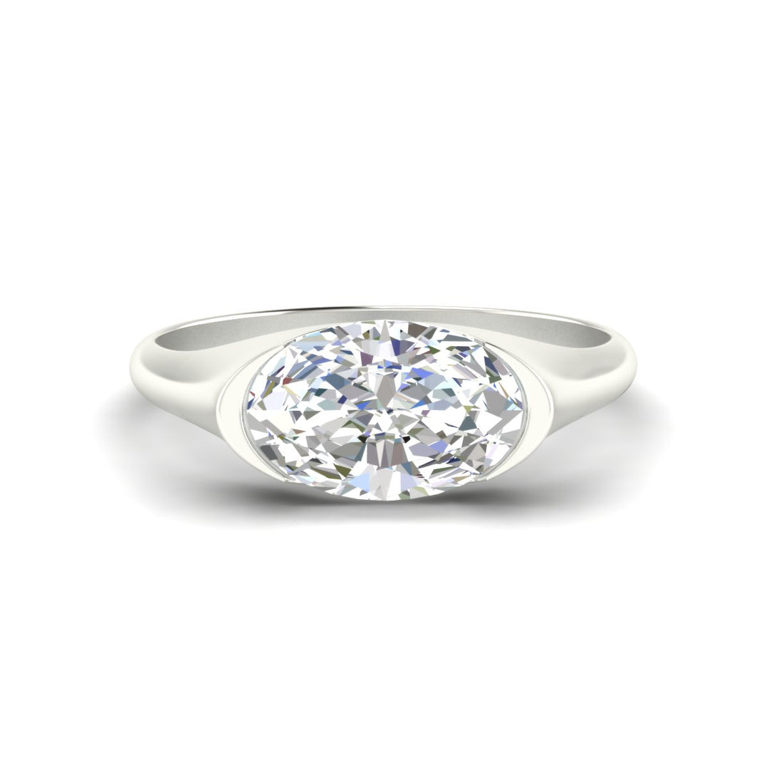 Half Bezel East West Oval Engagement Ring
