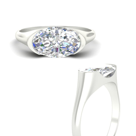 Half Bezel East West Oval Engagement Ring