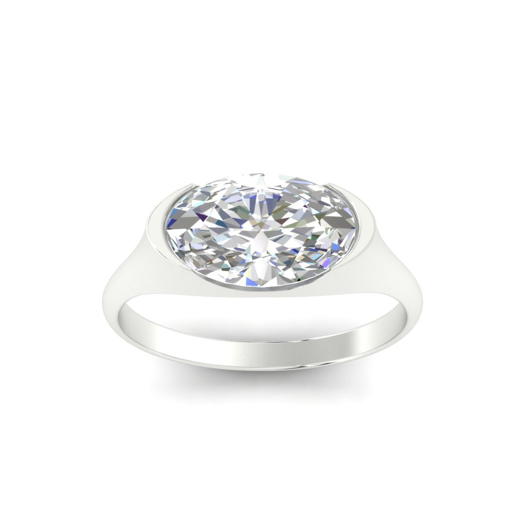 Half Bezel East West Oval Engagement Ring