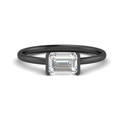 Emerald Cut Half Bezel Solitaire Engagement Ring