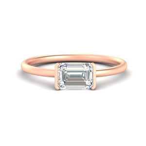 Emerald Cut Half Bezel Solitaire Engagement Ring