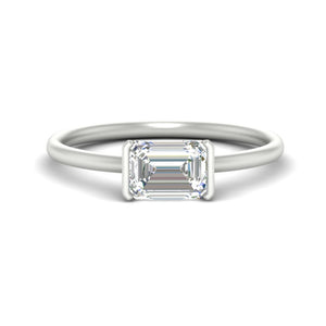 Emerald Cut Half Bezel Solitaire Engagement Ring