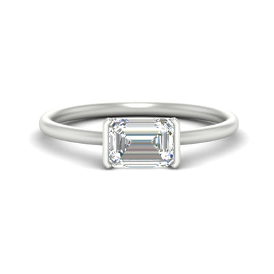 Emerald Cut Half Bezel Solitaire Engagement Ring
