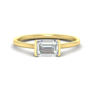 Emerald Cut Half Bezel Solitaire Engagement Ring