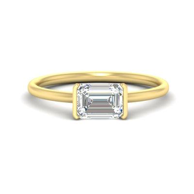 Emerald Cut Half Bezel Solitaire Engagement Ring