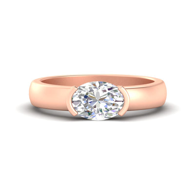 Oval Half Bezel Horizontal Solitaire Engagement Ring