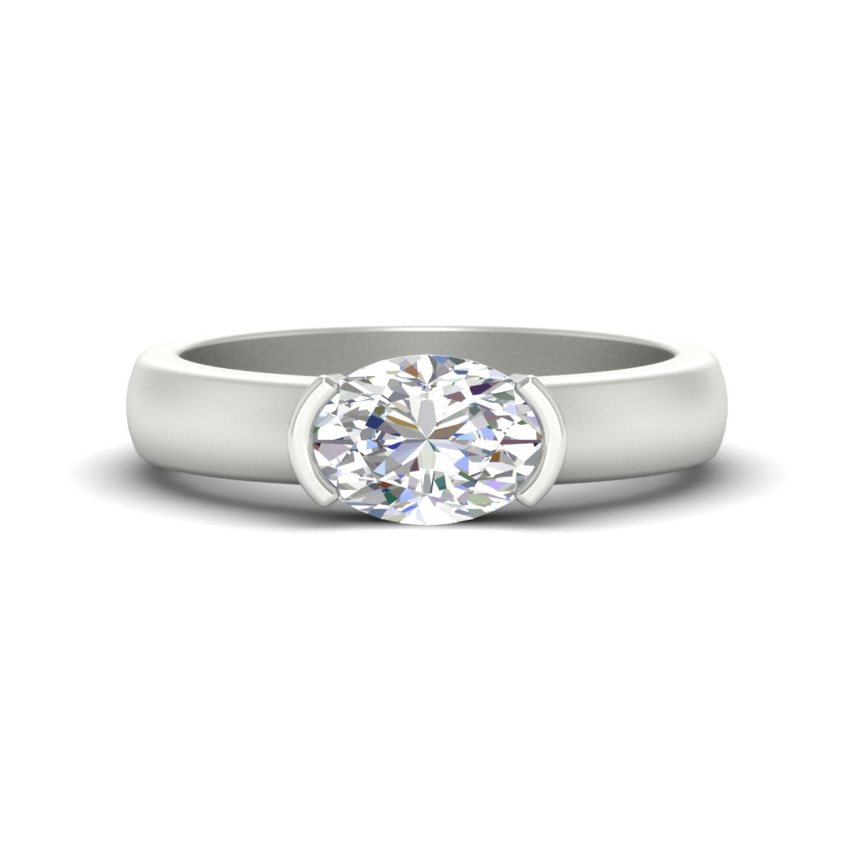 Half Bezel Oval East West Solitaire Ring