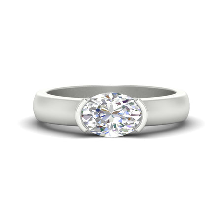 Oval Half Bezel Horizontal Solitaire Engagement Ring