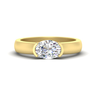 Oval Half Bezel Horizontal Solitaire Engagement Ring