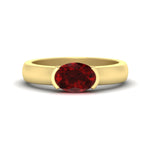 Load image into Gallery viewer, half-bezel-oval-shaped-ruby-east-west-ring-in-yellow-gold-fd11531ovrgrudr-nl-yg
