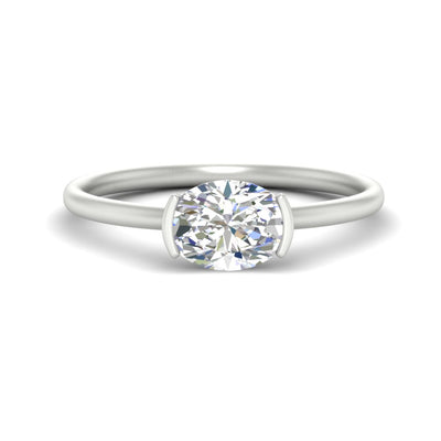 Oval Shaped Half Bezel Solitaire Engagement Ring