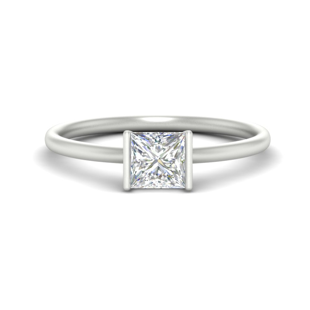 Princess Cut Half Bezel Solitaire Engagement Ring