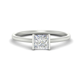 Princess Cut Half Bezel Solitaire Engagement Ring