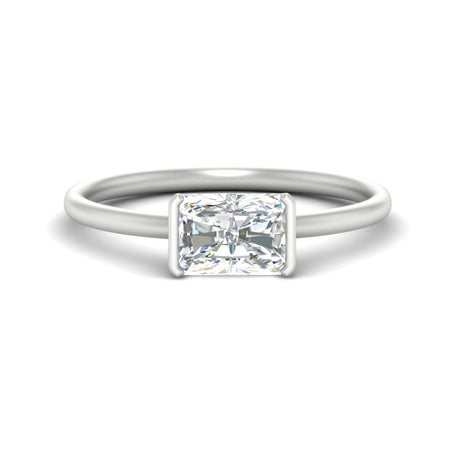 Radiant Cut Diamond Half Bezel Solitaire Engagement Ring