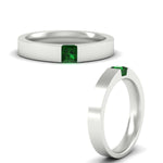 Load image into Gallery viewer, half-bezel-solitaire-princess-mens-comfort-fit-emerald-wedding-ring-in-white-gold-fdm8083prgemgrangle3-nl-wg
