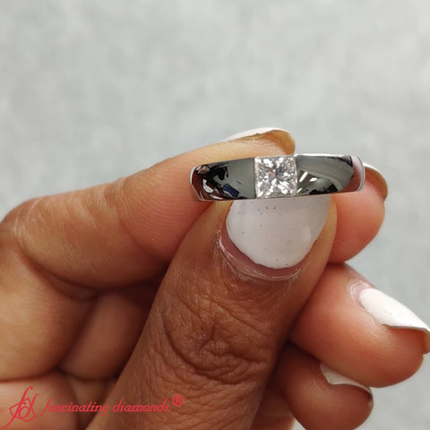 Half Bezel Solitaire Mens Engagement Ring