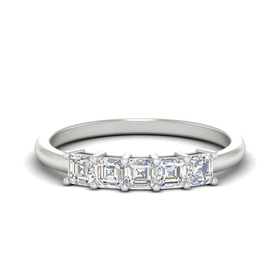 Half Carat Basket Prong Asscher 5 Stone Wedding Band