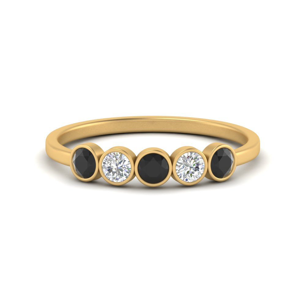 half-carat-bezel-set-5-round-black-diamond-wedding-ring-in-FD10558B-0.10CTGBLACK-NL-YG