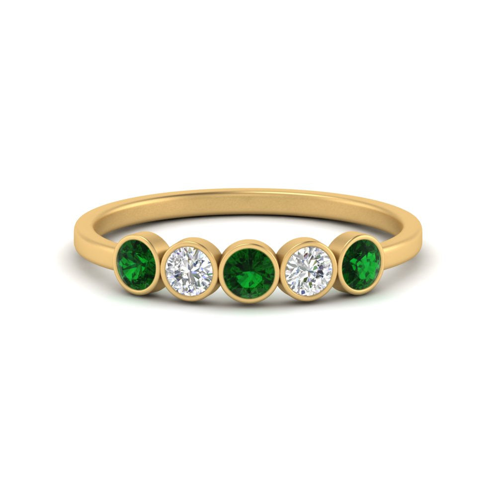 half-carat-bezel-set-5-round-emerald-wedding-ring-in-FD10558B-0.10CTGEMGR-NL-YG