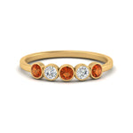 Load image into Gallery viewer, half-carat-bezel-set-5-round-orange-sapphire-wedding-ring-in-FD10558B-0.10CTGSAOR-NL-YG
