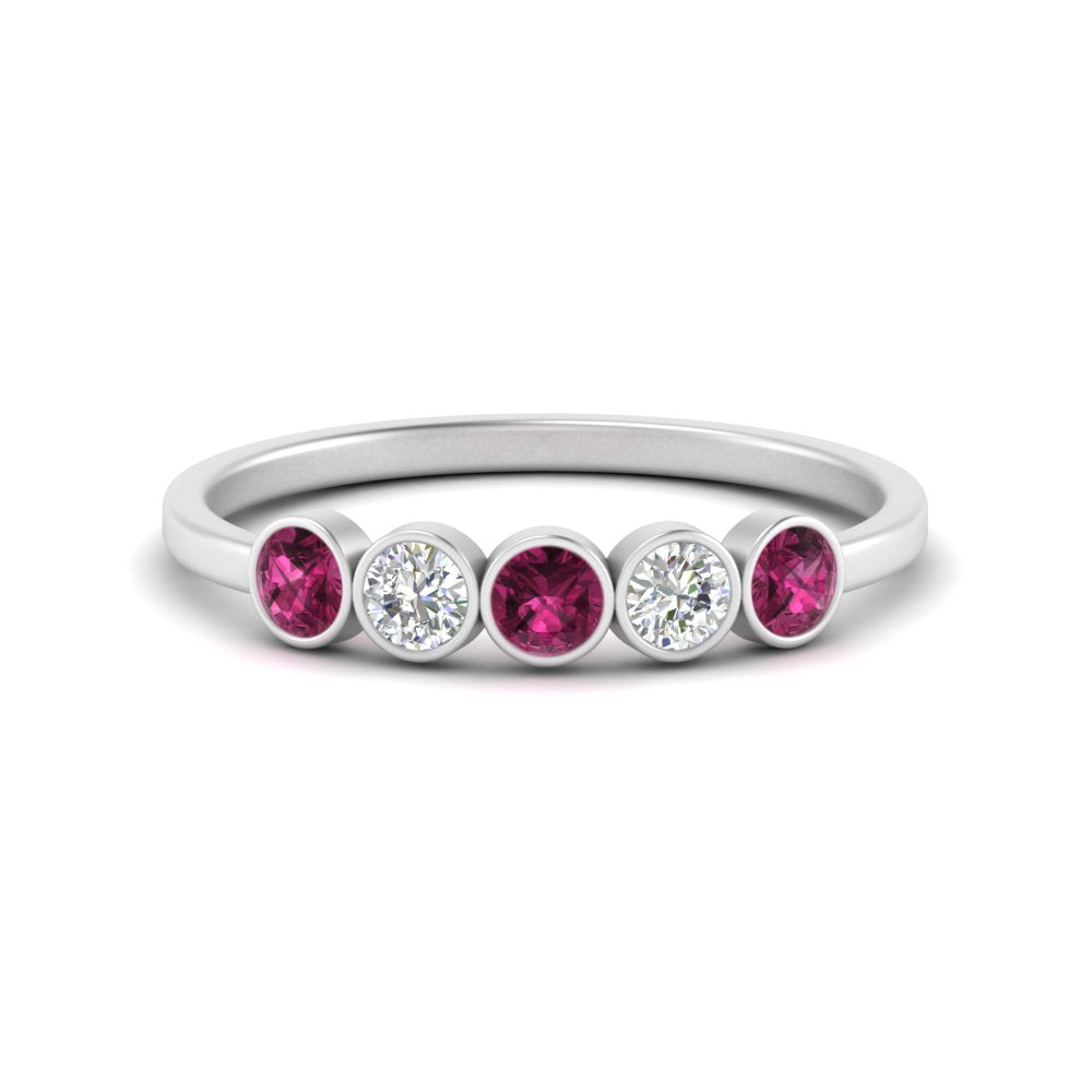 half-carat-bezel-set-5-round-pink-sapphire-wedding-ring-in-FD10558B-0.10CTGSADRPI-NL-WG