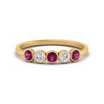 Load image into Gallery viewer, half-carat-bezel-set-5-round-pink-sapphire-wedding-ring-in-FD10558B-0.10CTGSADRPI-NL-YG
